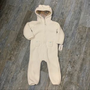 New Sherpa fleece zip up one piece jumpsuit with hood